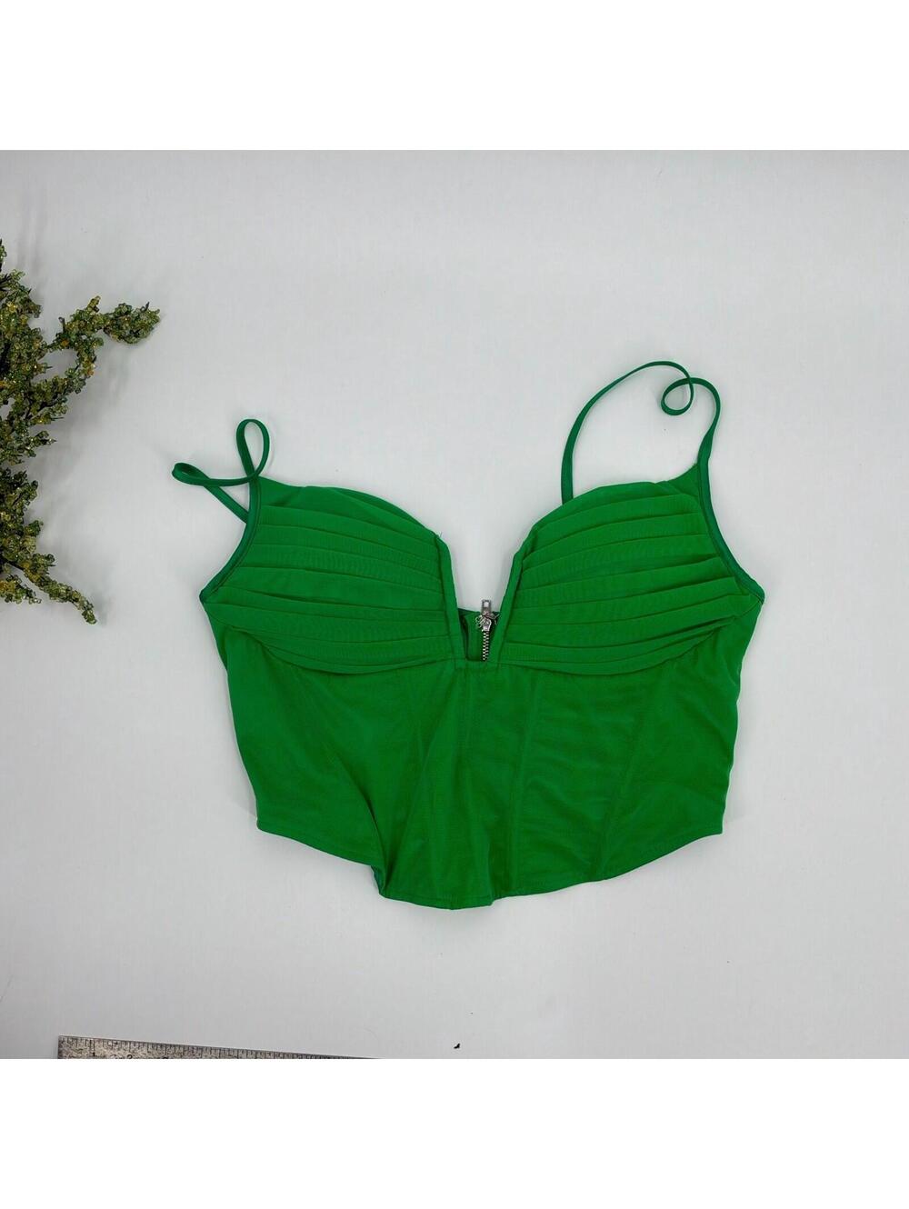 AKIRA Green Satin Corset Crop Top Size L